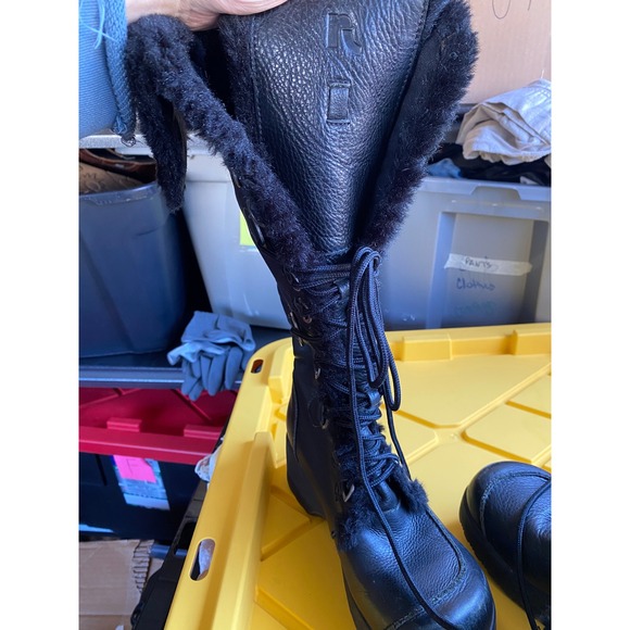 Vintage Y2K Report Leather Fur Black Platform Moto Biker Tall Boots 8 Bratz Goth - Picture 6 of 7